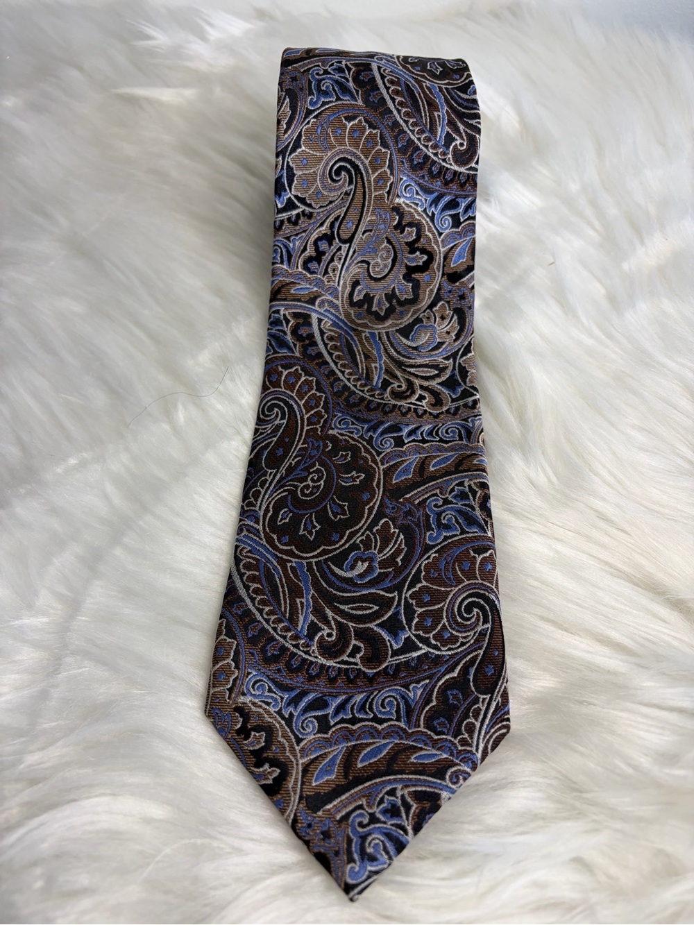Pronto Uomo Brown and Blue Paisley Silk Tie